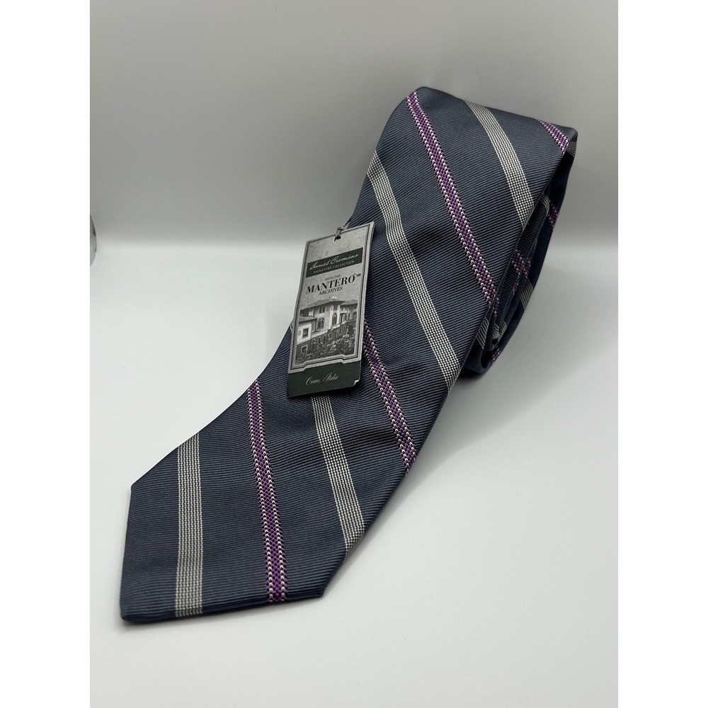 Daniel Cremieux Signature Mantero Archives Silk Tie Grey Purple Stripe Italy